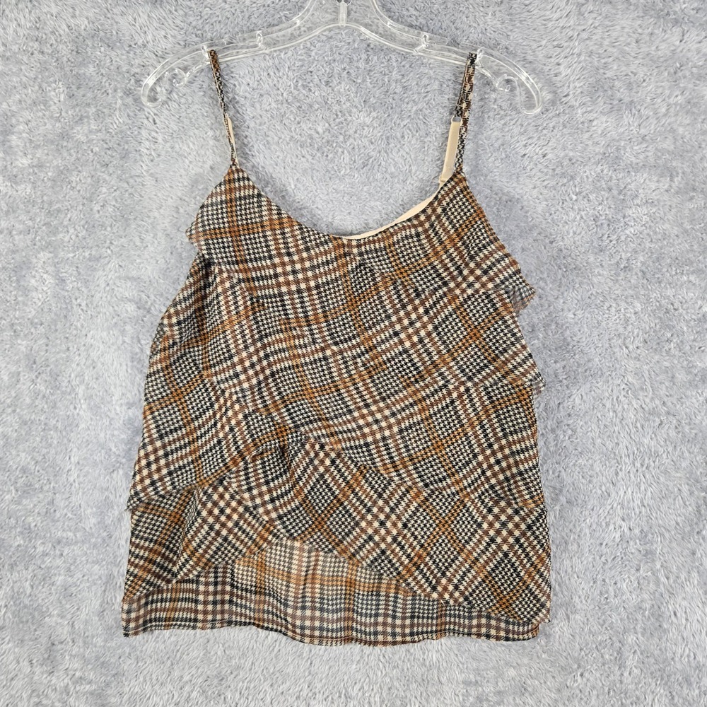 New York & Company Womens Brown Plaid Chiffon Draped Camisole Tank Top Medium